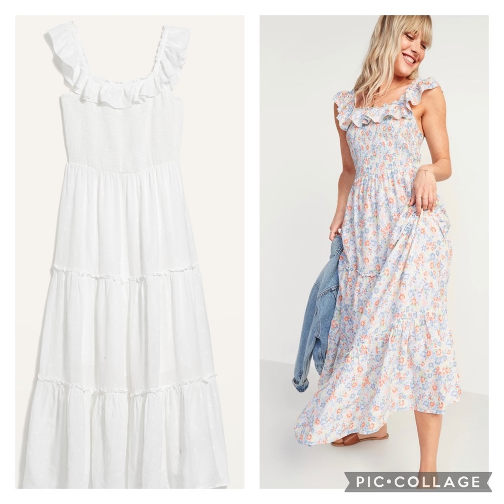 White Smocked-Bodice Maxi Sundress, Size M, NWT